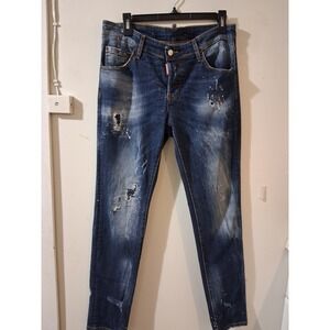 Dsquared2 Mens Slim Distressed Paint Splatter Jeans Dark Wash S71LB0020 Size 48